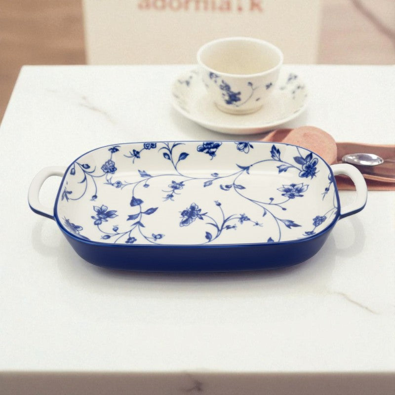 The Brilliant 14-Inch Oval Plate with Handle – Premium Porcelain Serving Dish for Meals & Appetizers | Adornia.pk