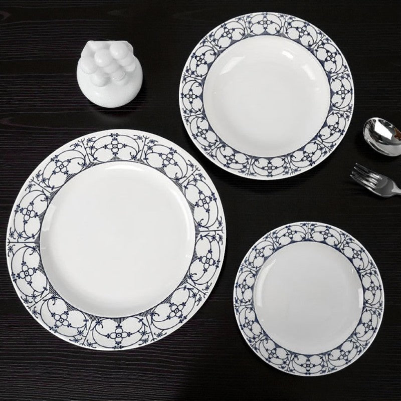 Danny Home 18-Piece Nordic Style Porcelain Dinner Set – Blue Floral Embroidered Plate Collection | Adornia.pk