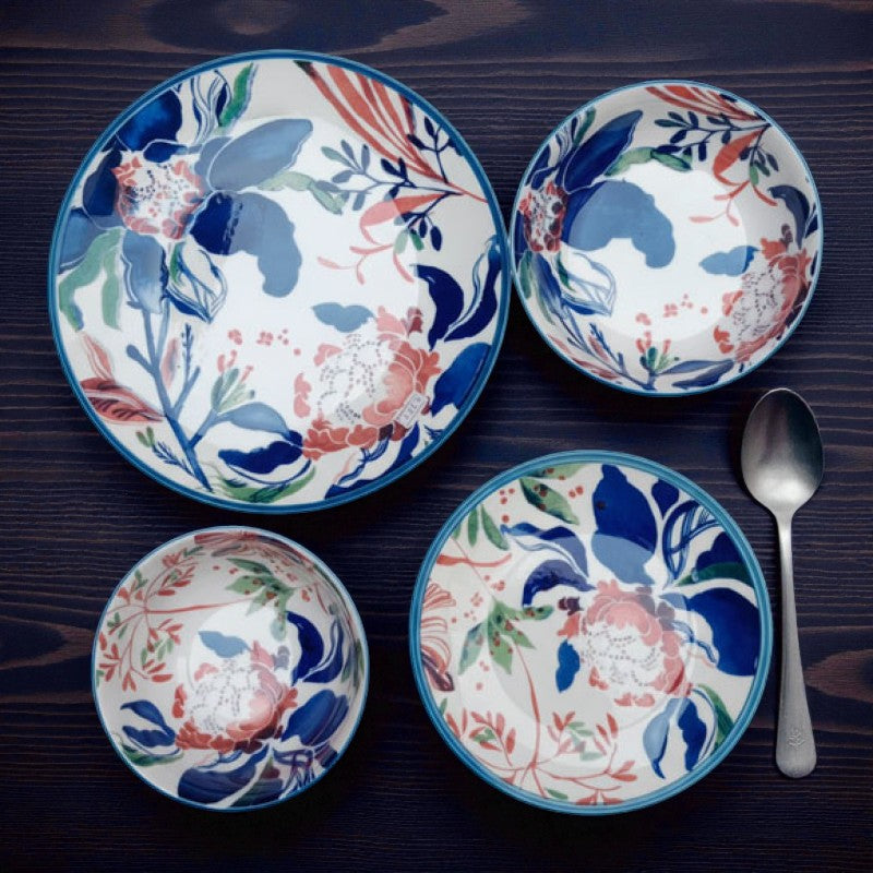 Danny Home 24-Piece Ceramic Dinner Set – Classical Elegant Floral Style in Navy Blue & White | Adornia.pk