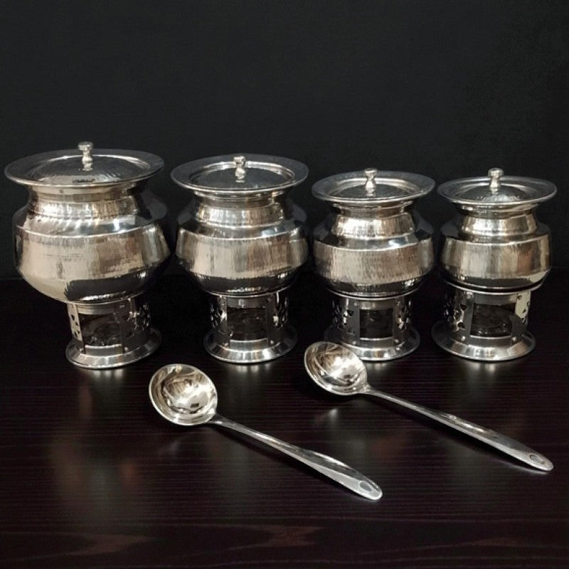 Cute Mini Steel Daigh Set with Stand & Lid (10 Pcs) – Traditional Serving Dish & Food Warmer | Adornia.pk