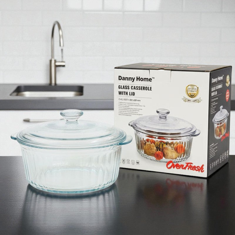 Oval Striped Casserole Pot (2400ml) – Clear Borosilicate Glass Bakeware & Serveware | Adornia.pk