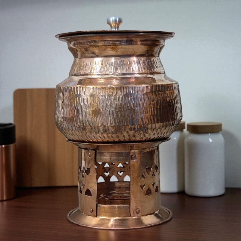 Cute Mini Steel & Copper Degh (Daig) with Stand – 500g Decorative Pot | Adornia.pk