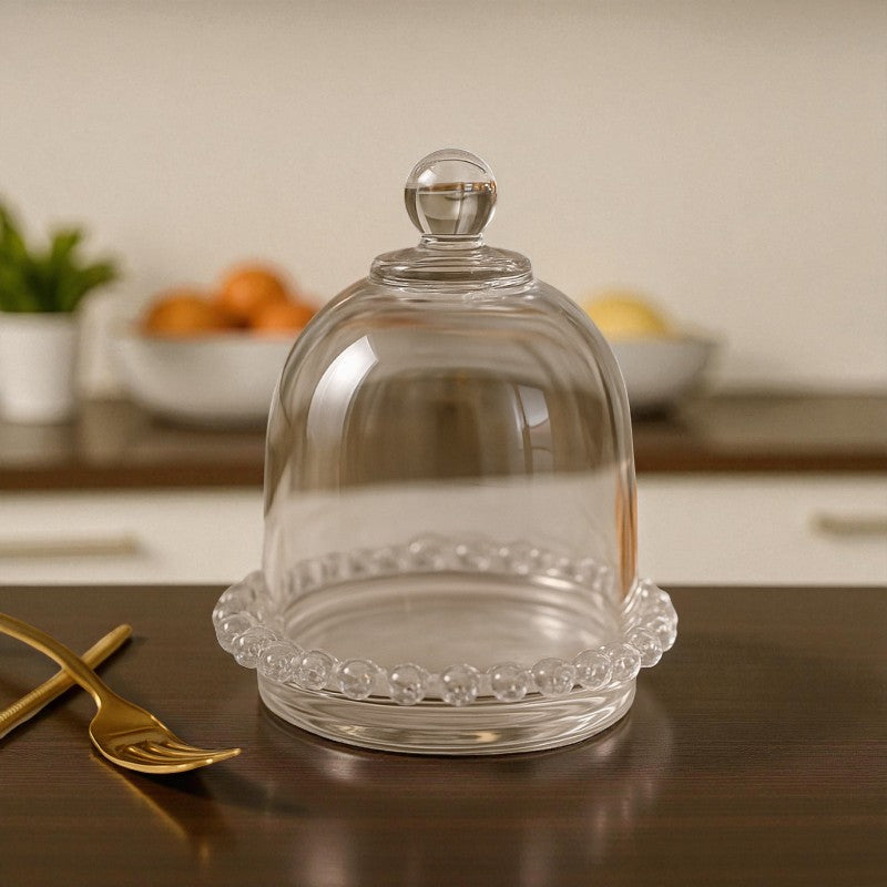 Luxury Crystal Glass Dome with Beaded Base – Premium Dessert & Butter Display Cloche