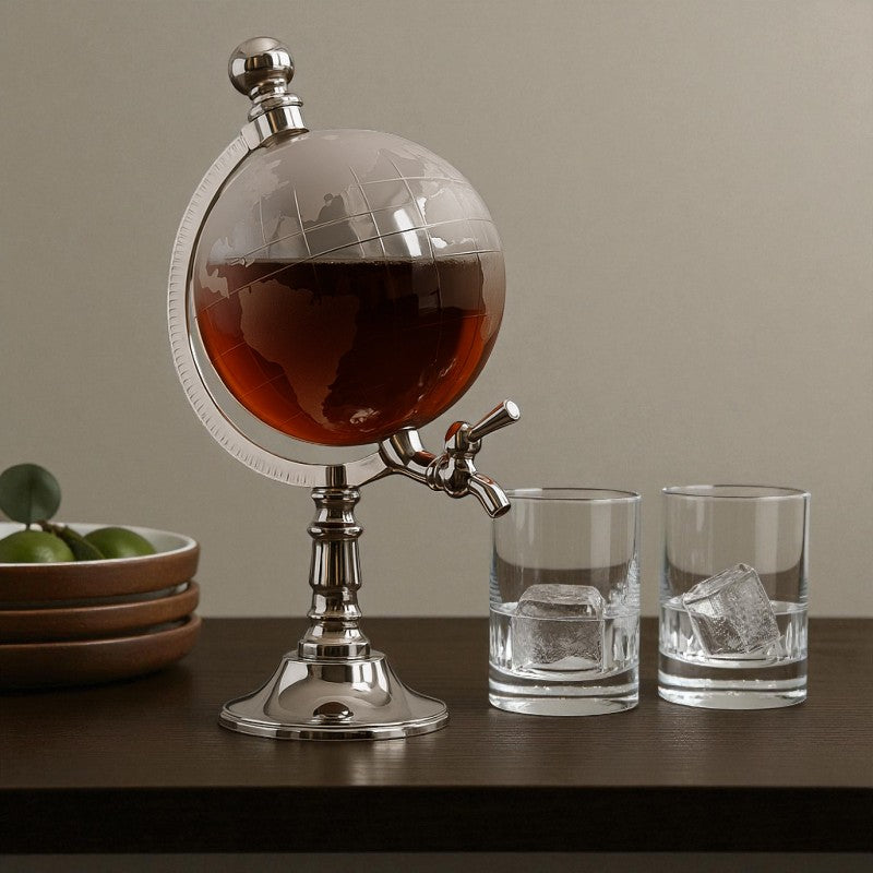 Luxury Globe Whiskey Decanter with Stand & Tap – Premium Crystal Drink Dispenser (1.5ltr)