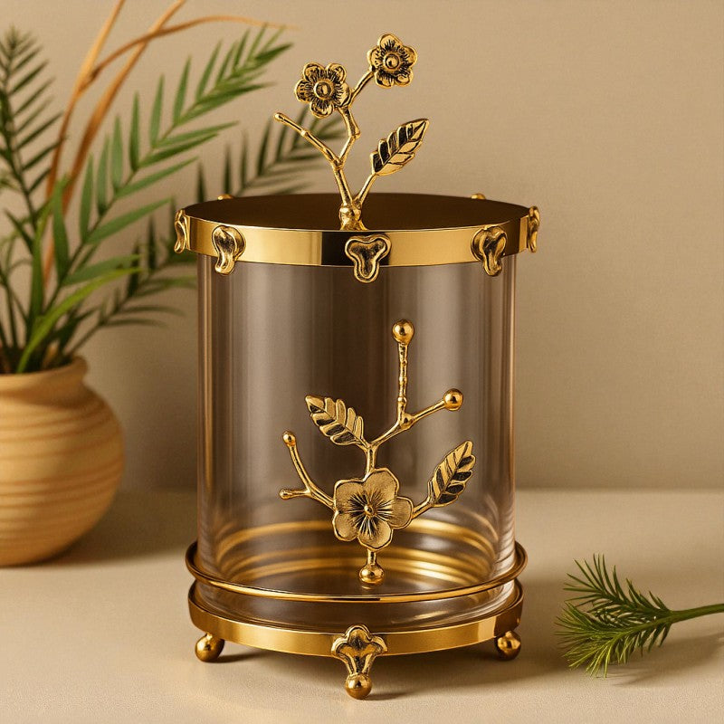 Luxury Gold Floral Glass Storage Jar – Decorative Crystal Jar for Home Décor