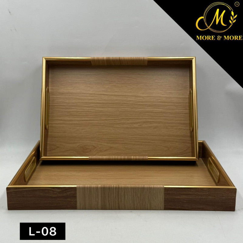 Contemporary Brown Lined Acrylic Tray Duo with Gold Accent – 2 Piece Set