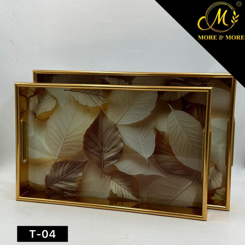 Blossom Glow Acrylic Tray Pair with Gold Framed Edges – 2 Piece Decorative Set