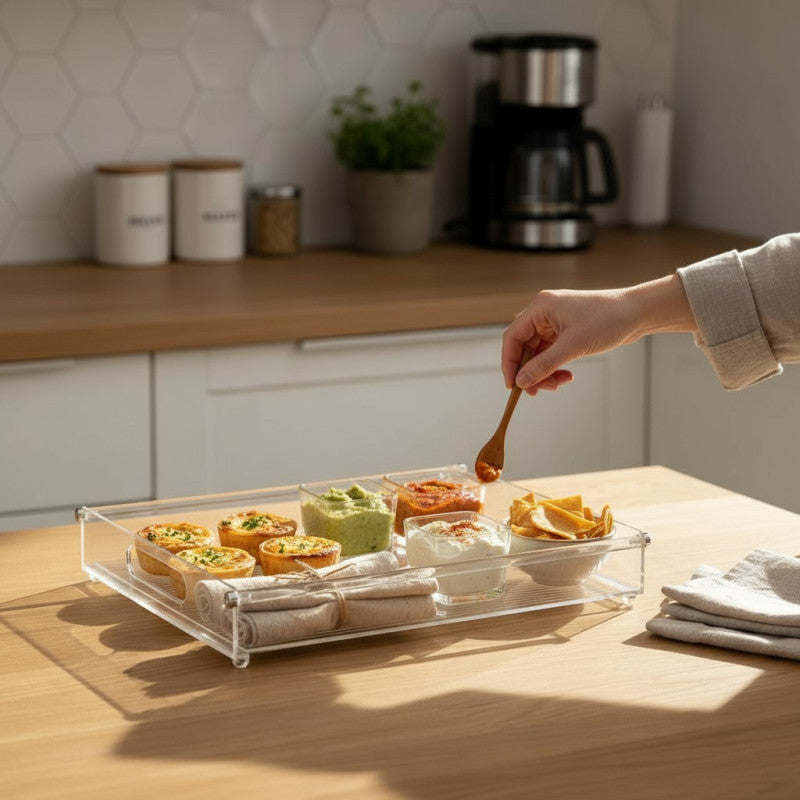 Aurora Glow Acrylic Tray Set with Gilded Edge Finish – 2 Piece Glass-Style Collection