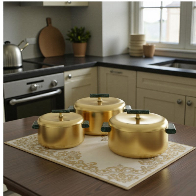 Forever Gold Luxurious 3-Piece Hot Pot Set – Gold & Green | Adornia.pk