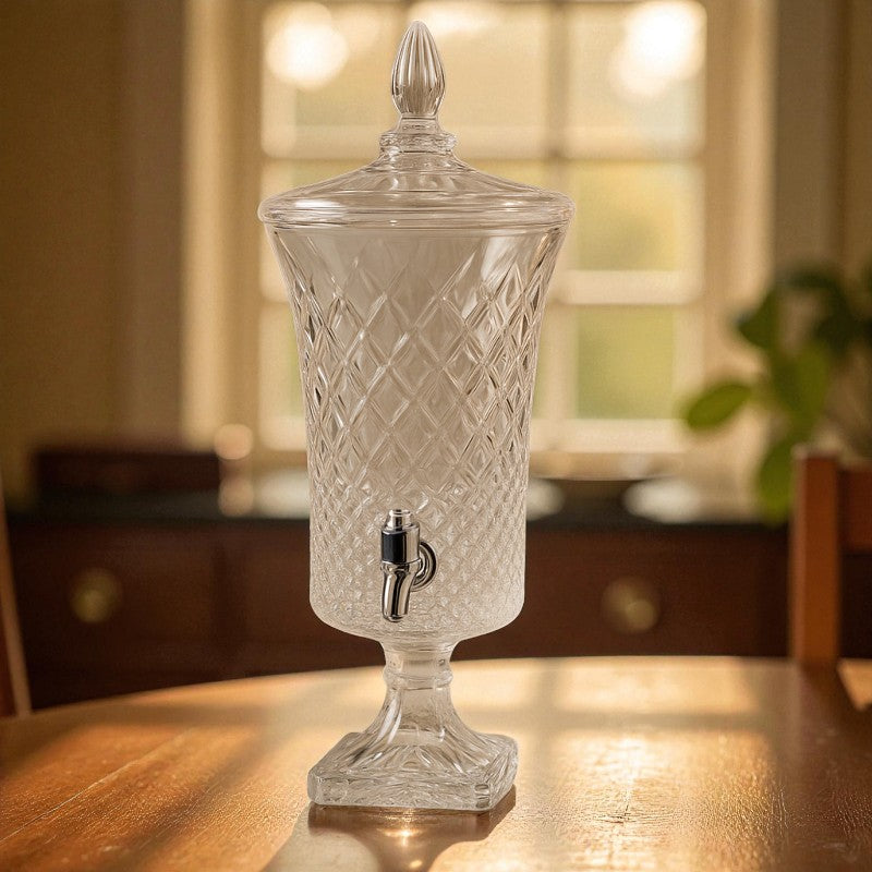 Royal Crystal Beverage Dispenser with Lid & Spout – Elegant Glass Drink Server for Home & Events (4.2L) | Adornia.pk