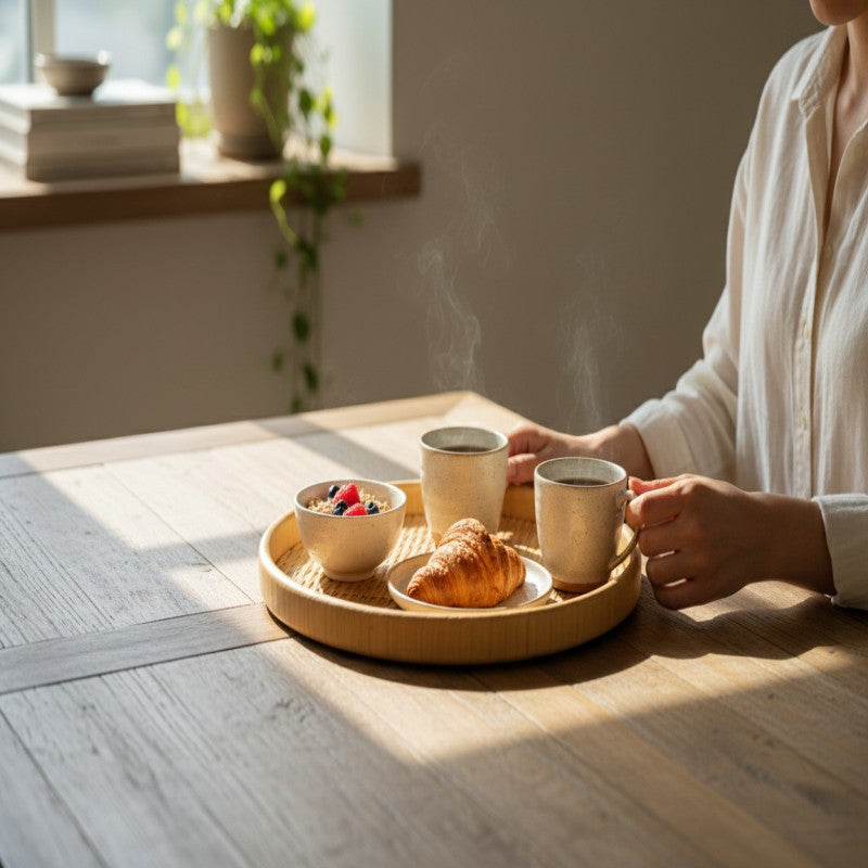 Premium Melamine Bamboo Serving Tray – Elegant Round Design for Kitchen & Dining | Adornia.pk