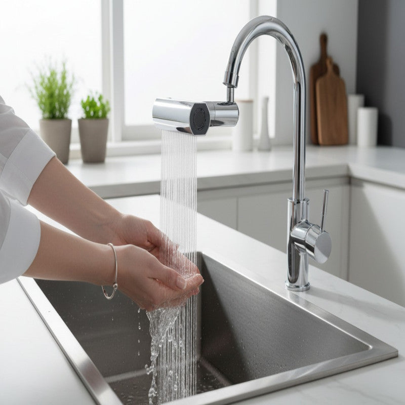 4-in-1 Kitchen Sink Faucet – 360° Rotating Splash-Free Water Flow | Adornia.pk