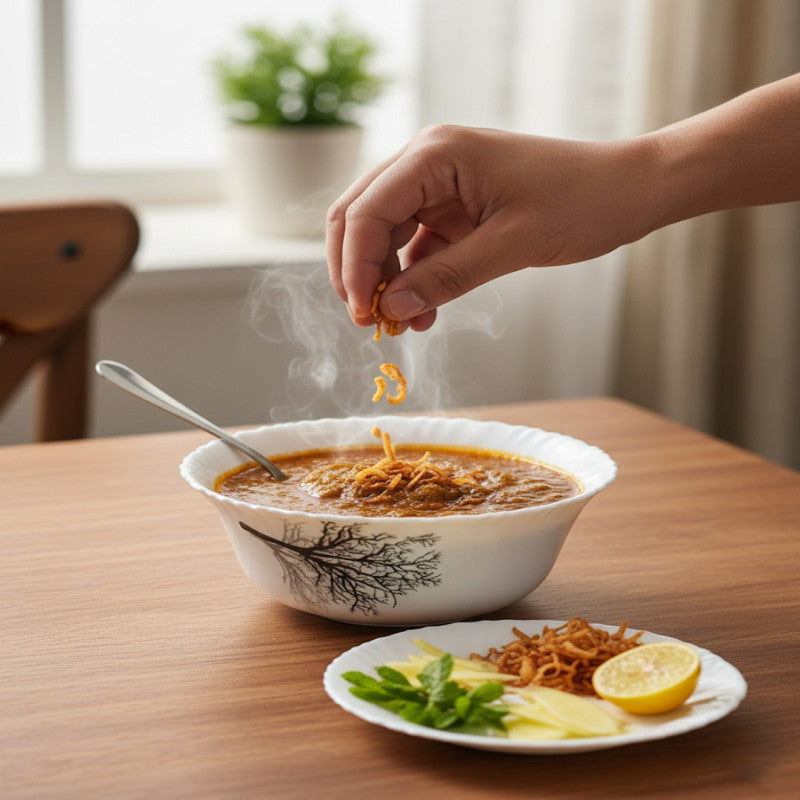 Midnight Tree 26-Piece Opalware Dinner Set – Bold Minimal Black & White Tableware Collection | Adornia.pk