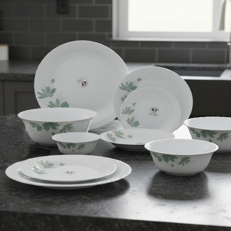 26-Piece White Floral Dinnerware Collection – Stylish Opal Tableware for Six