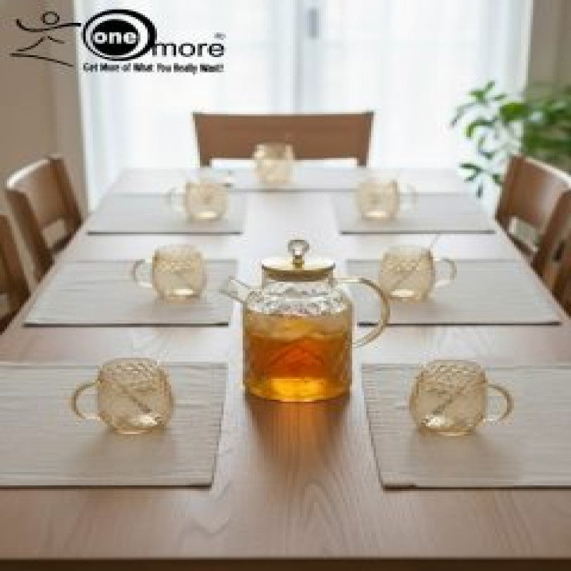 7-Piece Elegant Amber Textured Glass Tea & Water Set