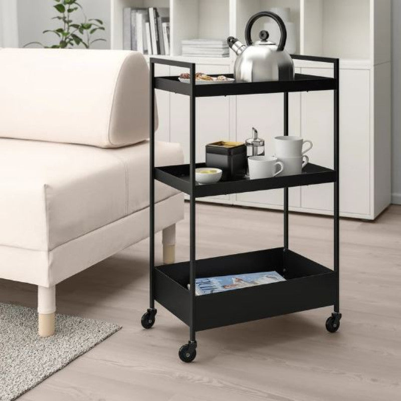 “Black 3-Layer Metal Trolley for Kitchen, Office, Home & Bathroom”