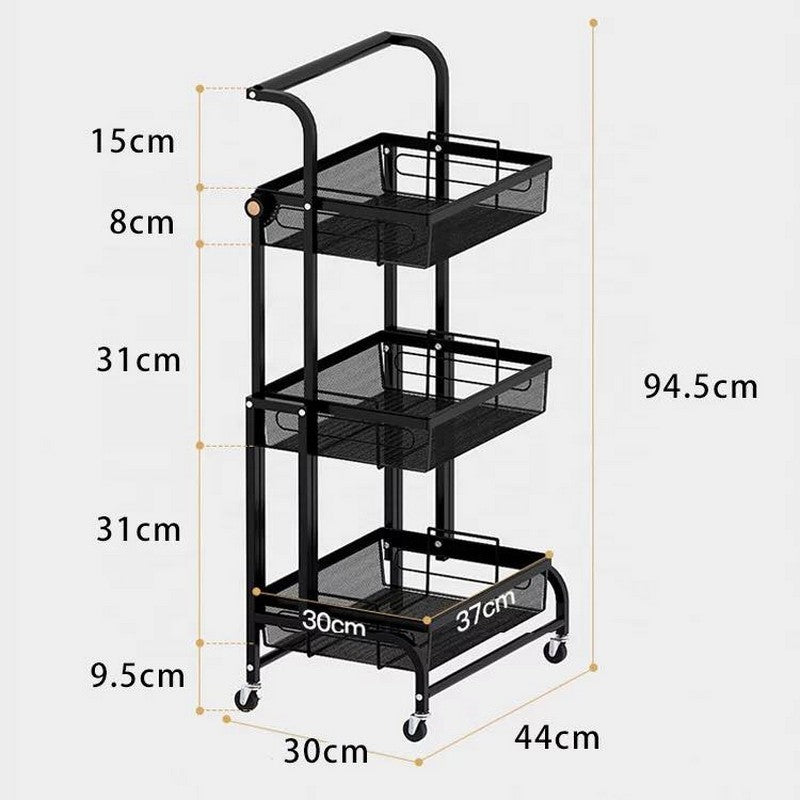 “Kitchen Storage Trolley with Wheels – Foldable Basket Rack for Produce”