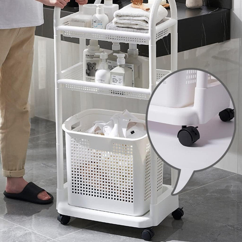 “2-Layer Laundry Organizer Cart with Storage Basket – Ideal for Kitchen & Bathroom”