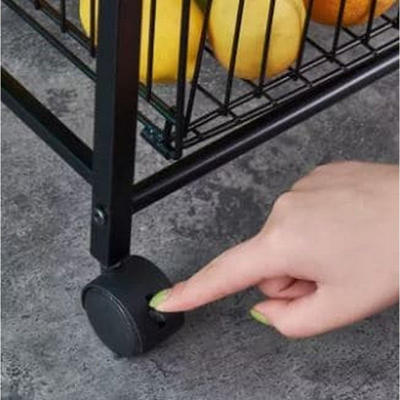 “4-Layer Metal Kitchen Trolley with Wooden Shelves – Rolling Storage for Oven, Plates & Produce”