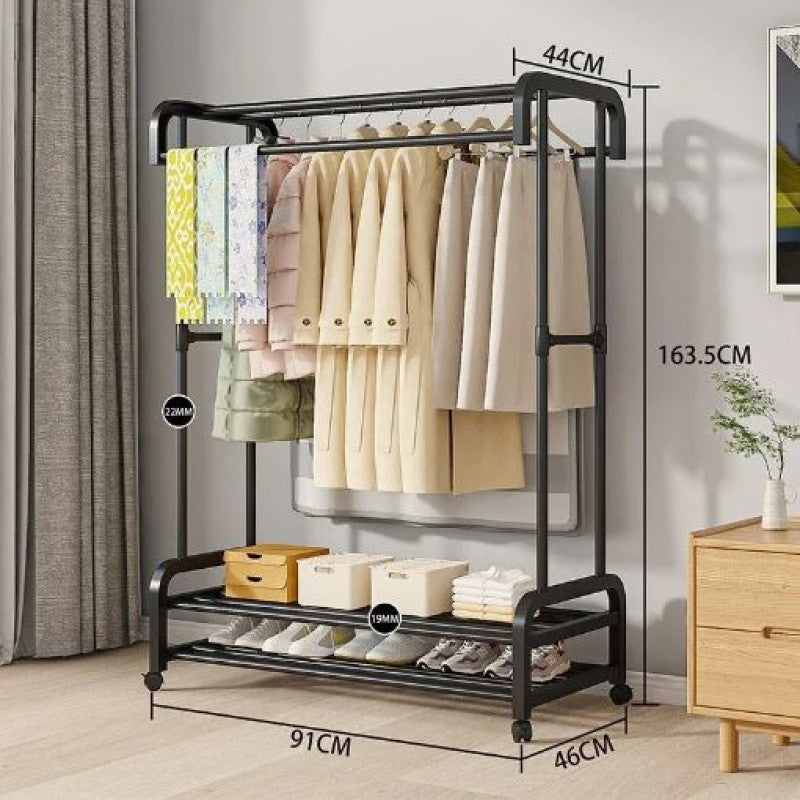 Freestanding Vertical Garment Rack | Space-Saving Clothes Organizer with Multiple Hanging Bars for Bedroom & Balcony