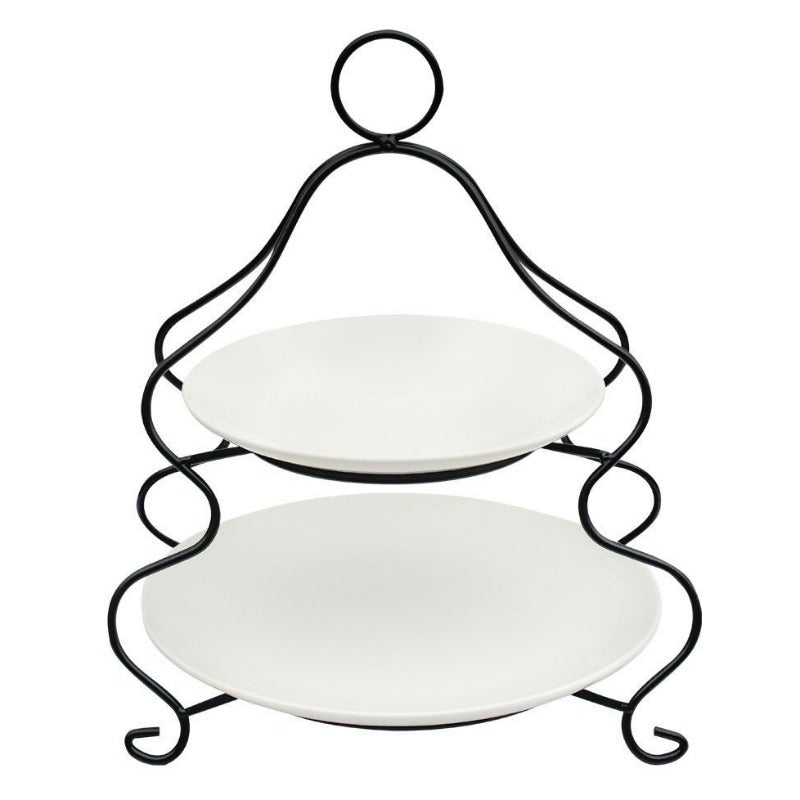 طقم أطباق مكون من طبقتين مع حامل حديد