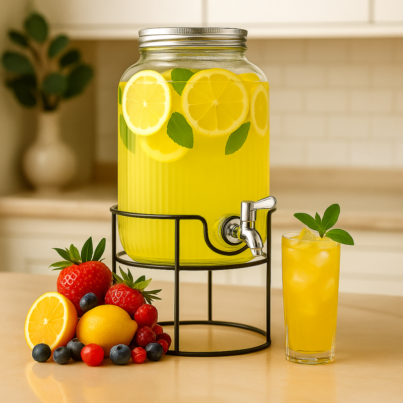 Elegant 8L Glass Beverage Dispenser with Metal Stand