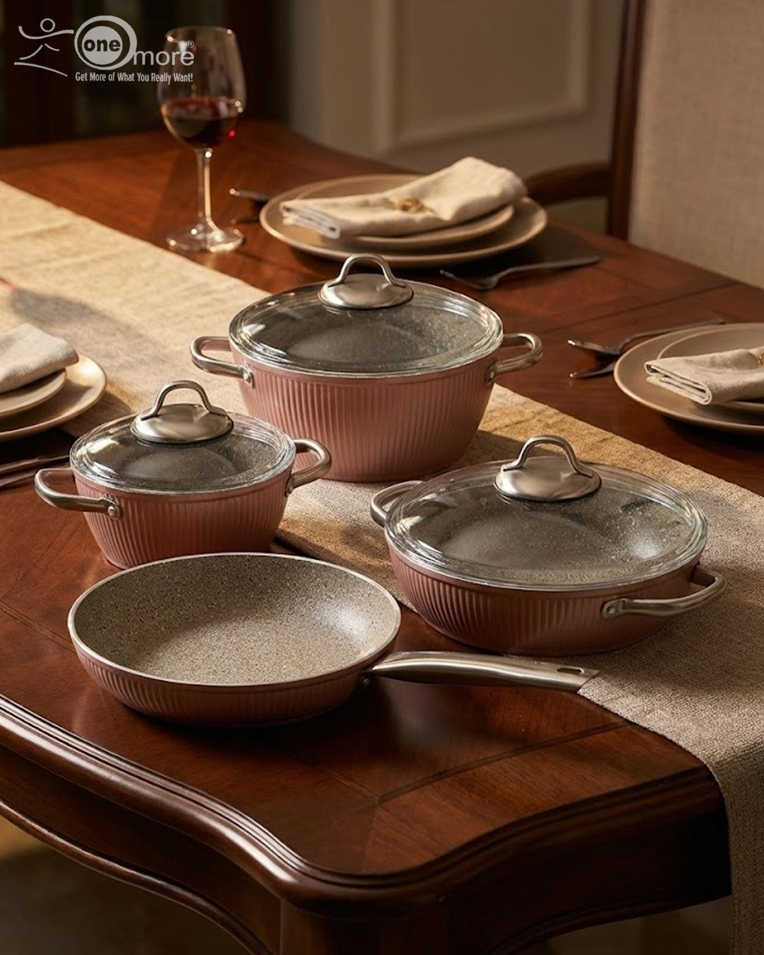 Falez 9-Piece Pink Ceramic Granite Cookware Set – Made in Turkey | Non-Stick Healthy Cooking