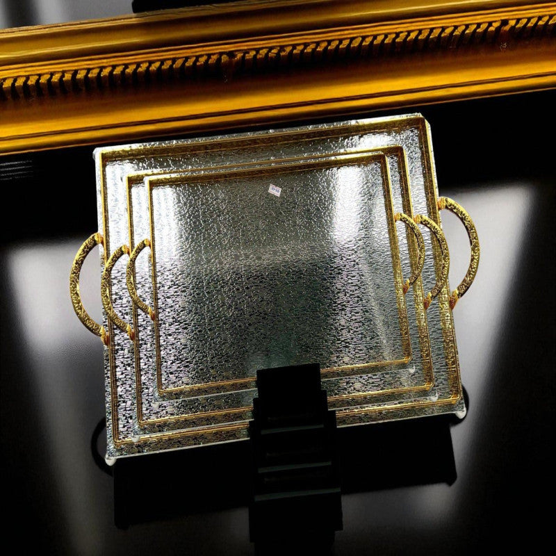 Gold & Silver Elegant Metal Tray with Golden Detailing & Sleek handles – Best for elite servings (3 Sizes)