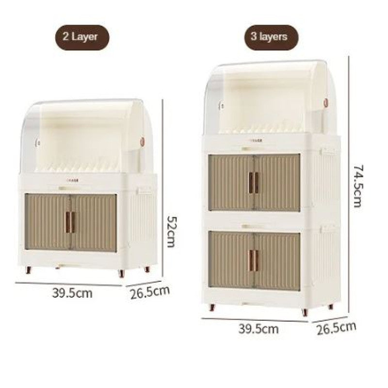 2/3 Layer Kitchen Dish Drying Rack with Drainer, Plastic Dish Drying Rack, Bowls and Dishes Storage Rack with Lid (White)