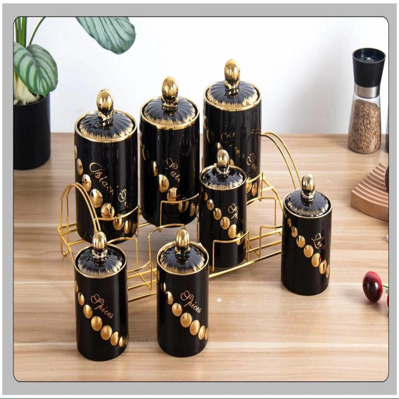 7 Pcs Canister Set with Stand – Stylish Kitchen Storage Jars for Tea, Sugar, Coffee, Spices