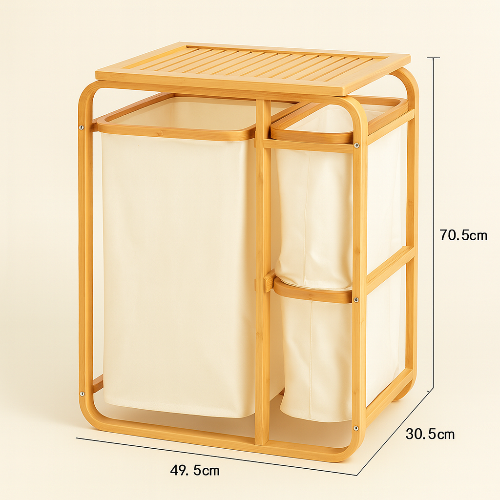 3 Grid Bamboo Laundry Basket - White