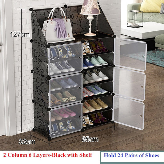 Shoe Rack Hinge Door Black, White - 4 Layer, 6 Layer