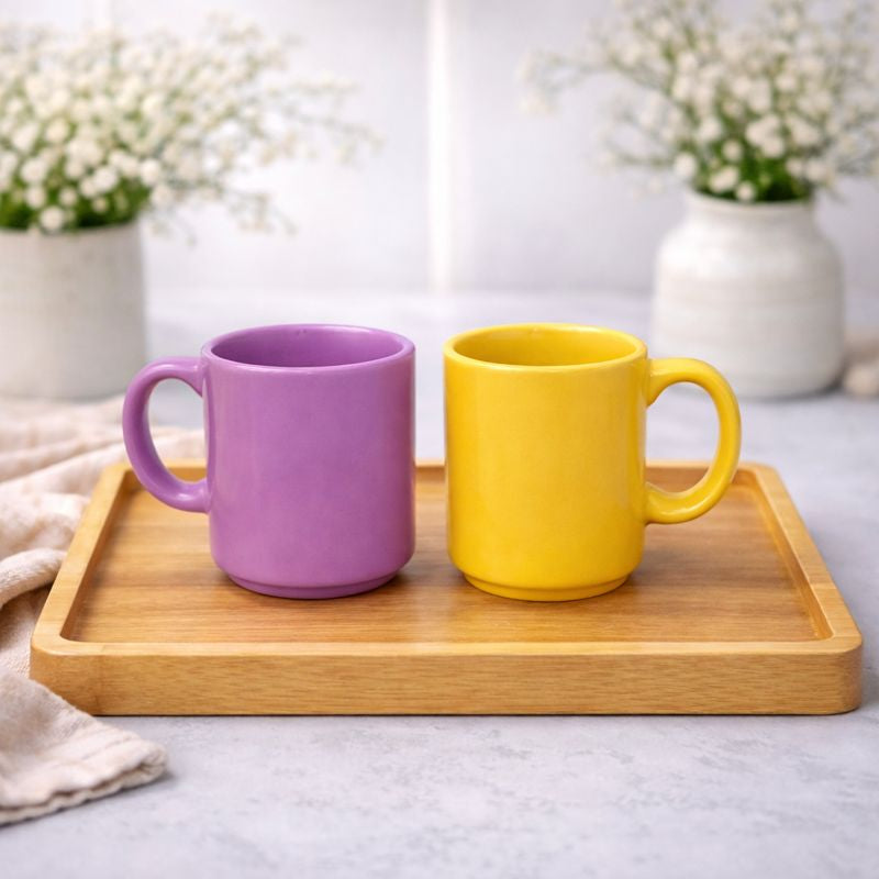 Set of 2 Mini Ceramic Coffee Mugs Yellow & Purple Color Cups | Modern Tea & Coffee Mug Set