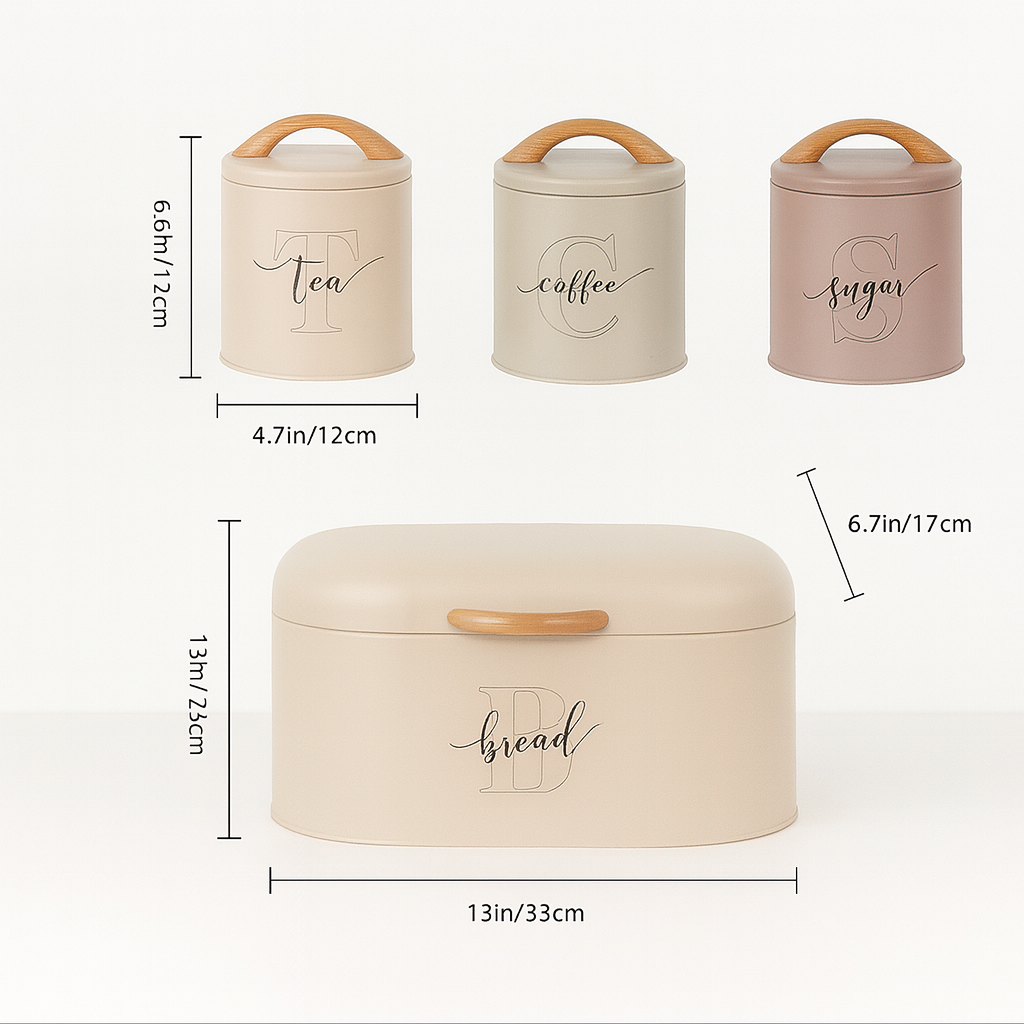 4-Piece Retro Metal Bread Bin and Canister Set (Mixed Color)