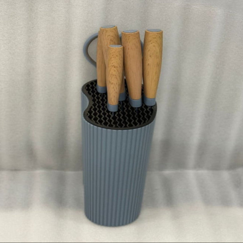 7-Piece Stainless Steel Knife Set – Ergonomic Wood Handles with Stand | Grey