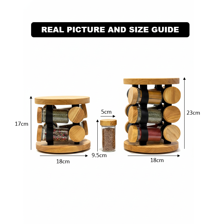 Wooden 360° Rotating Glass Spice Jars Set by Limon