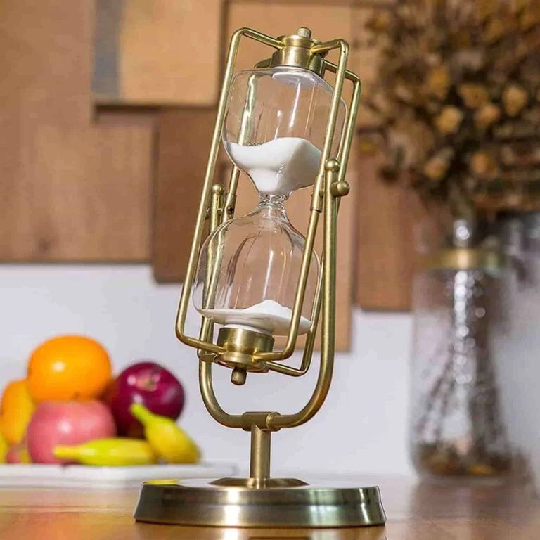 ROTATING HOURGLASS WITH BRASS TONE FRAME 30-MINUTE METAL SAND TIMER