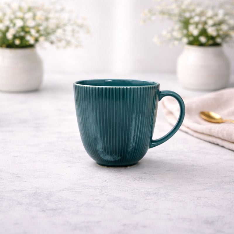 Ribbed Teal Ceramic Coffee Mug – Modern Gloss Finish Tea & Coffee Cup