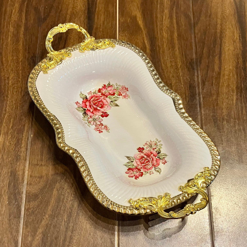 طبق بورسلين زاوية وردي وردي 1 قطعة