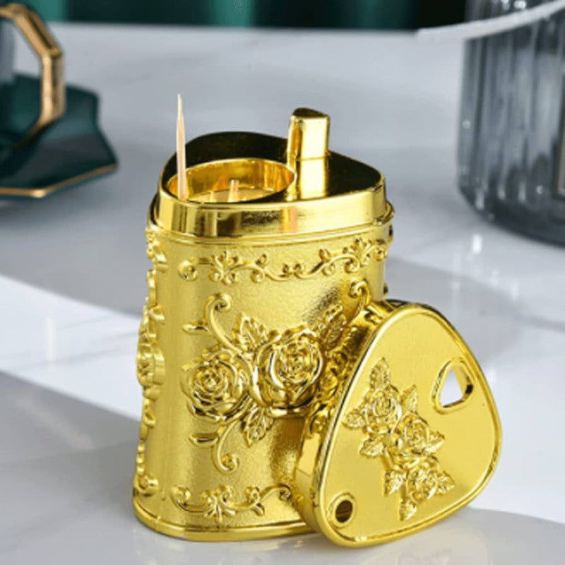 Luxury Gold Leaf Push-Up Toothpick Holder