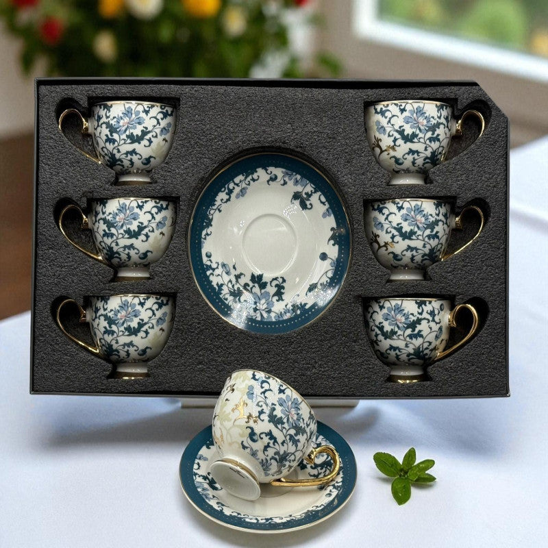 Johanson Bros Savor & Serve – Luxury Bone China Cups & Saucers 12 Pcs | Elegant Tea & Coffee Serveware