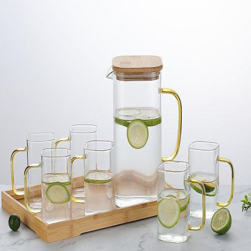 High Borosilicate Glass Water Set with Bamboo Tray