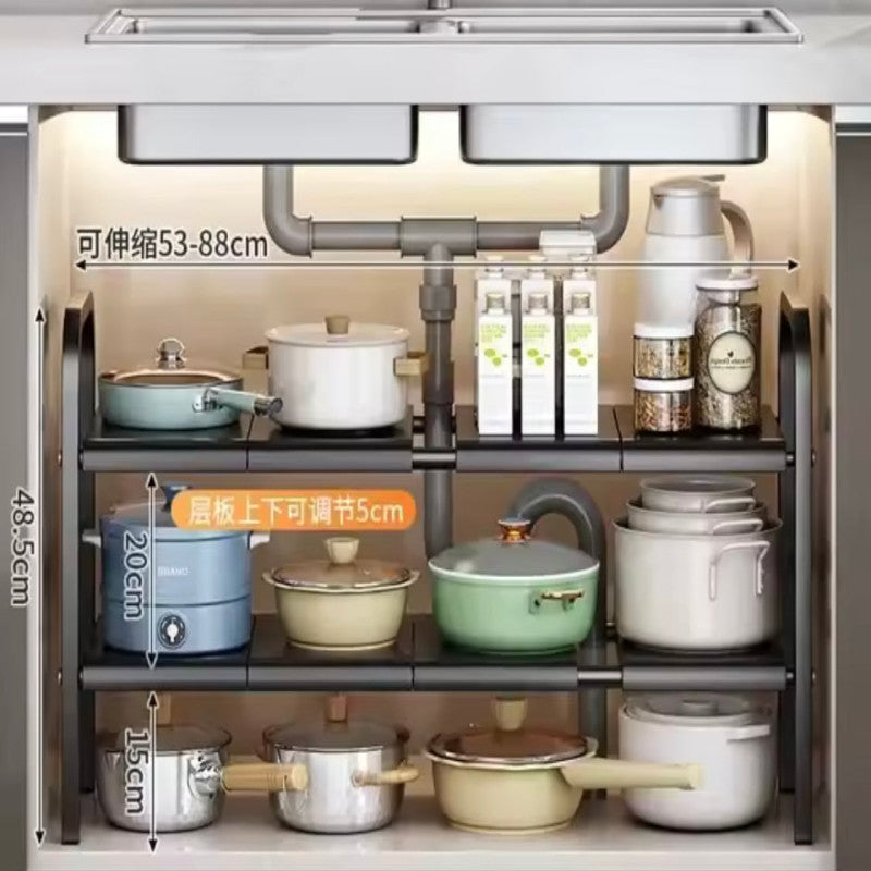 2 Tier Under Sink Organizer – Expandable Cabinet Shelf & Multifunctional Kitchen Organizer