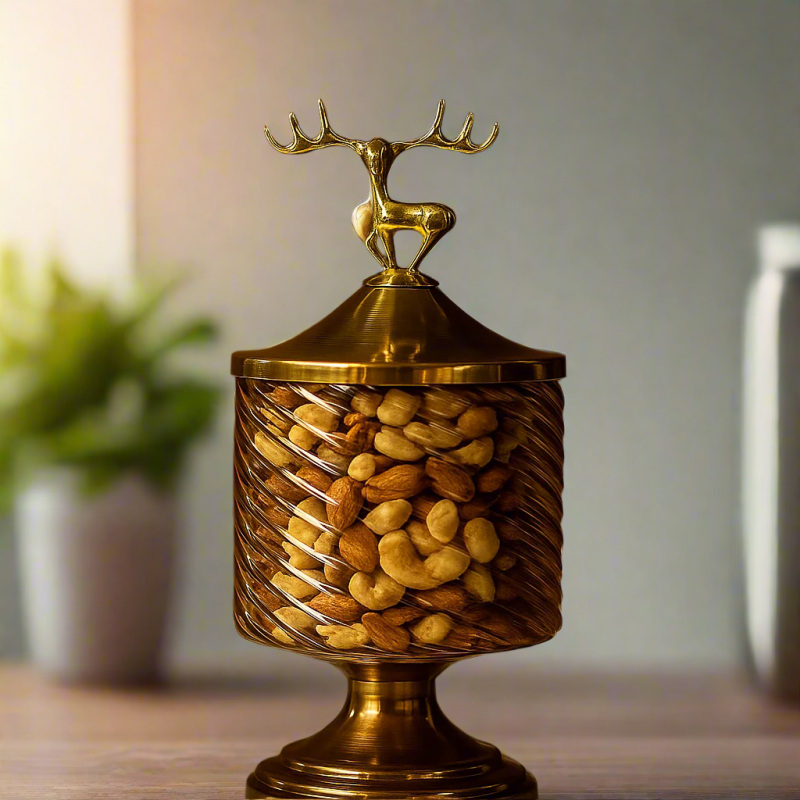 Golden Spiral Deer Glass Jar – Luxury Candy & Snack Storage