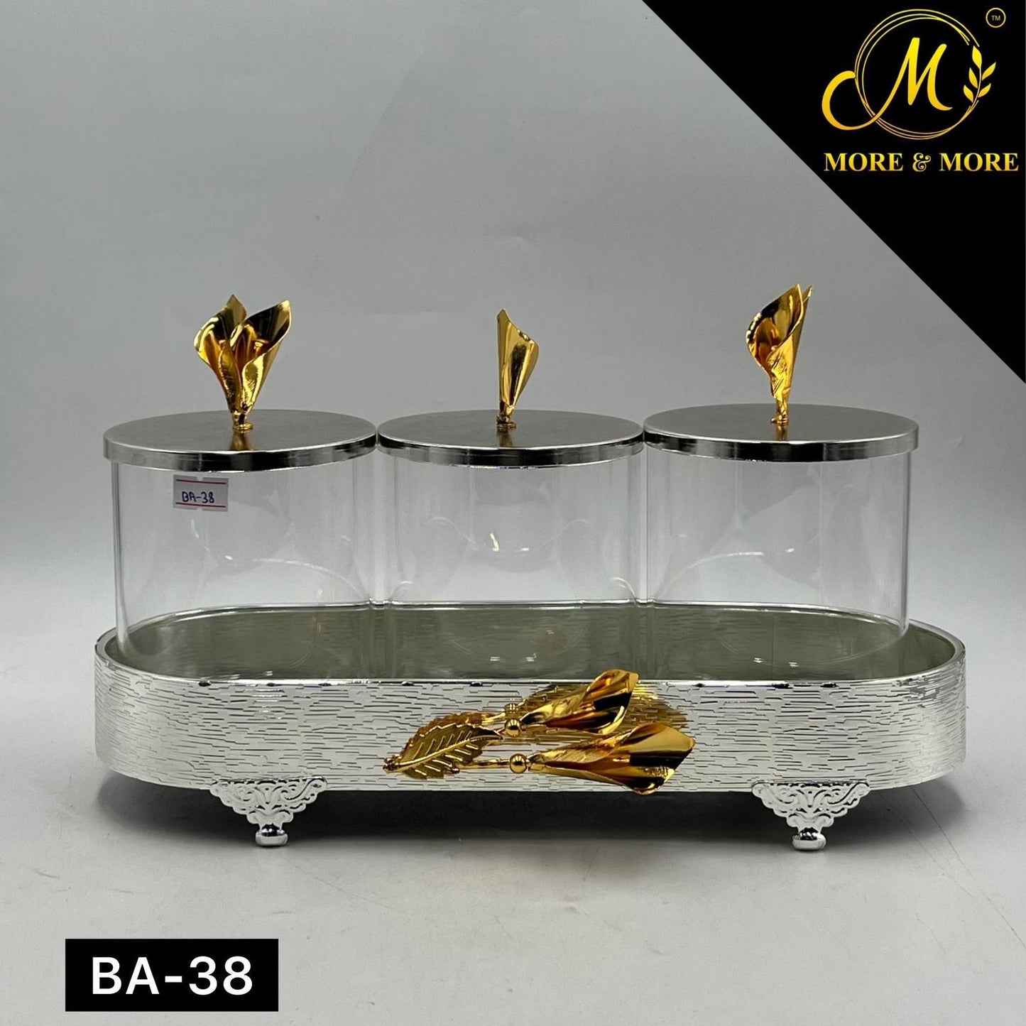 3-Pcs Candy Jar Set (Available In Golden & Silver) | BA-37 | BA-38
