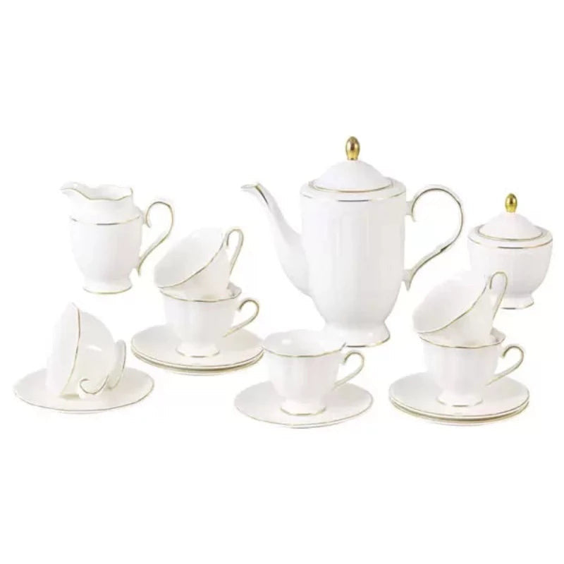 Tea Set White & Gold – 17 Piece Elegant Porcelain Tea Set | Luxury Tea Serveware Collection | Adornia Pakistan