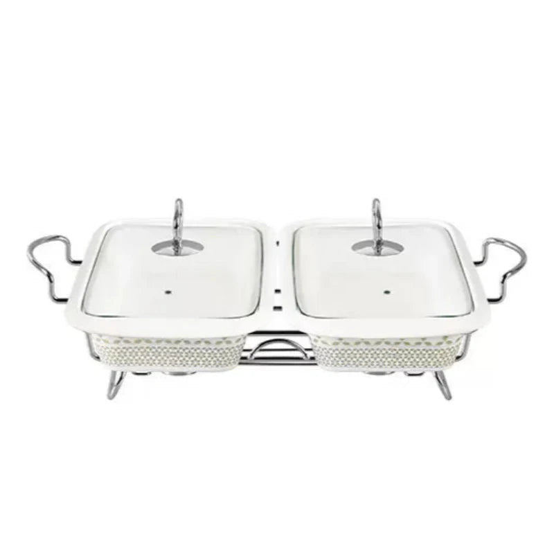 Twin Rectangular Burner Dish With Stand 13