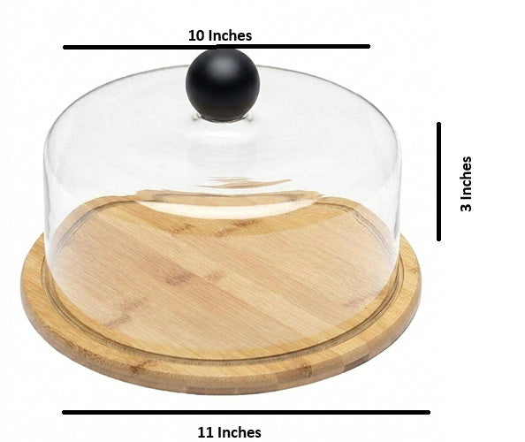 Bamboo Cake Stand with Acrylic Lid Multifunctional Cake Stand with Acrylic Dome, Bamboo Cake Plate Display Stand with Cover