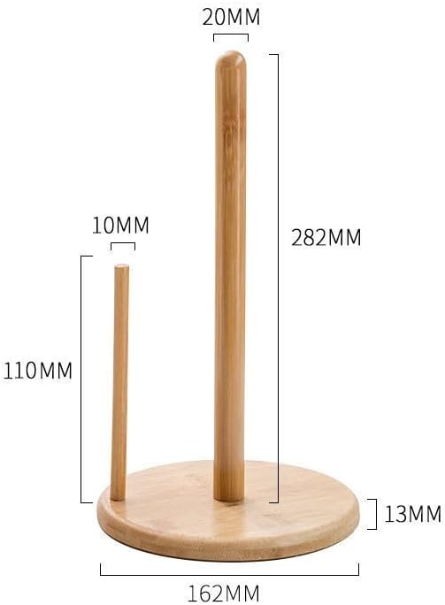 Bamboo Wood Tissue Holder Vertical Roll Pole Paper Towel Holder fof Kitchen/Toilet Freestanding