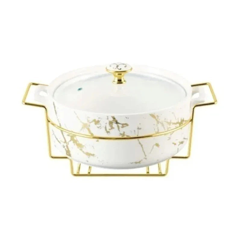 Deep Round Casserole Dish With Gold Stand 12